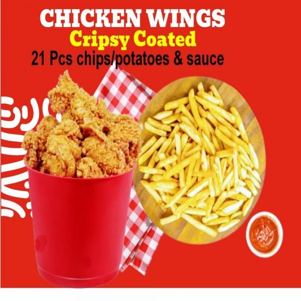 20. CRISPY COATED CHICKEN WINGS - 21pcs (Inclusive of Full Chips/Potatoes,sauce)